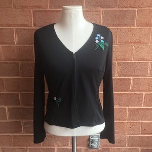 Carole Little Black Floral Embroidered Cardigan